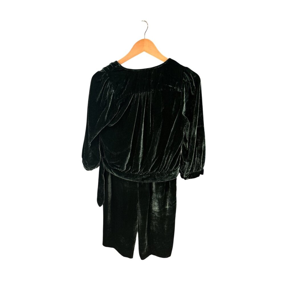 Madewell Women’s Dark Green Velvet Wrap Top & Wide-Leg Pants Set – Size S - Picture 3 of 14